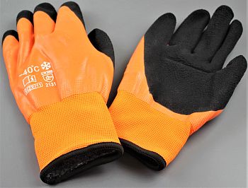 Перчатки ПВХ зимние -40° мех оранжевые 10/360