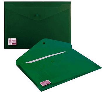 Папка-конверт на кнопке А4 BRAUBERG (зеленая сверхпрочная до 100 листов) 221363
