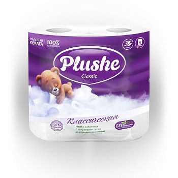 Туалетная бумага 2-слойная "Plushe"(уп.4рул,18м)Белая 12шт.