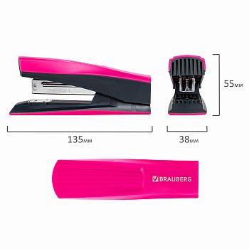 Степлер №24/6, 26/6 BRAUBERG SUPER до 30листов маджента и черн 272740