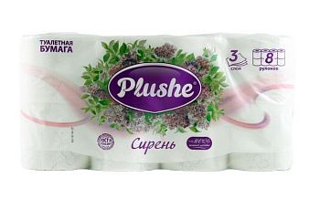 Туалетная бумага 3-слойная "Plushe Deluxe Light" (упаковка 8 рулонов 15 метров) Сирень /8шт