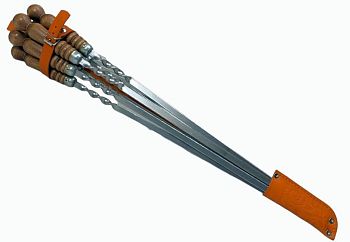 Шампура Набор 6шт 680*95*70мм деревянная ручка/ нержавеющая сталь/натуральная кожа получехол оранжевый