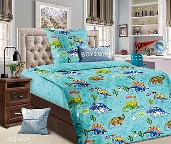 КПБ бязь ЛидерТекс 1,5сп Динозавр с 1 наволочкой 70*70 вкладыш