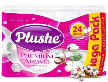 Т/бумага 3-сл. "Plushe Premium Aroma Pearl & Cotton"(уп.24рул,15м) 6шт в уп