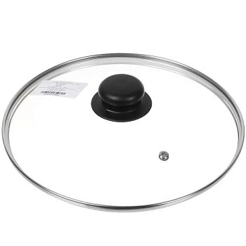 Крышка стеклянная с металлическим ободом,Daniks кнопка бакелит черная 24см Д4124Ч