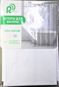 Штора для ванной 180*180см. полиэстер. цвет белый Арт. 5762 Штора для ванной 180*180см. полиэстер. цвет белый Арт. 5762