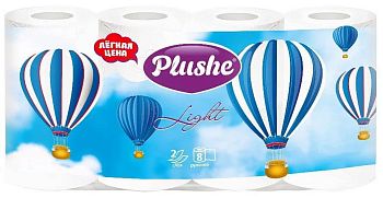Туалетная бумага 2 слойная "Plushe Light"(упаковка 8 рулонов*12,5 метров) Белая 8/120