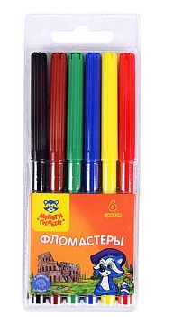 Фломастеры  6 цветов " Енот в Италии " картонная упаковка 24 шт 10722
