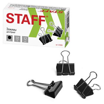 Зажим для бумаг 32 мм STAFF EVERYDAY 12 шт черные