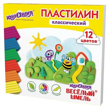 Пластилин 12цв "Веселый шмель" Юнландия высшее кач-во 240г,со стек. 1/8