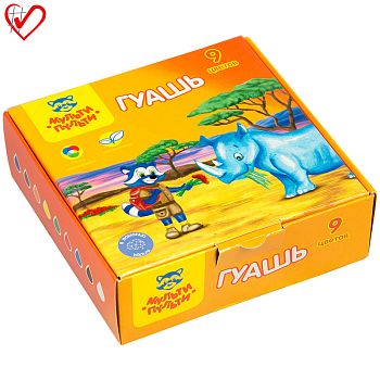 Гуашь  9 цветов "Енот в Африке", картонная упаковка