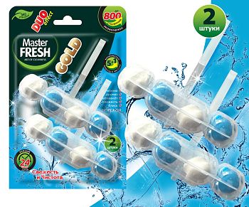 Блок освежитель д/унитаза Master FRESH GOLD DUO EFFECT 5в1 МОРСКОЙ, 2шт (2000) 1/24