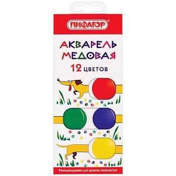 Акварель 12 цветов " Веселая такса " ПИФАГОР медовая 1/15