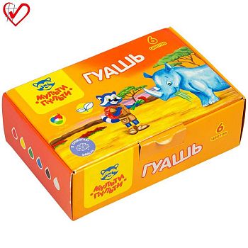 Гуашь  6 цветов "Енот в Африке" картонная упаковка 