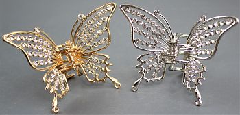 Заколка краб сред метал Бабочка золото,серебро с камушками ААА-2248В 1/12