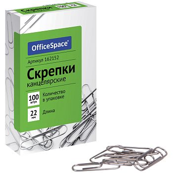 Скрепки 22 мм OfficeSpace оцинкованные 162152 10 шт