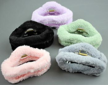 Заколка Краб средний Меховой,овальный ААА-2379В 1/12