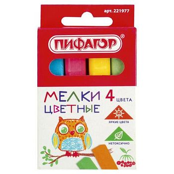 Набор мела цв. 4цв ПИФАГОР квадратный