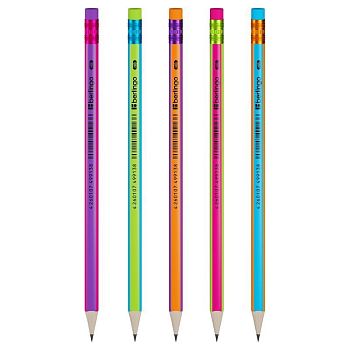 Карандаш чернографитный "Berlingo "Fuze" трехгранный заточенный с ластиком ассорти