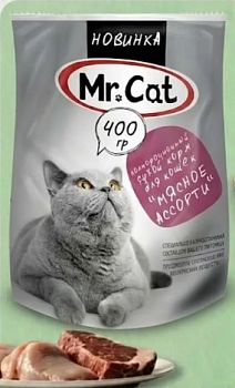 МЕРКУРИЙ (МП) Корм для кошек Mr.Cat "мясное ассорти" 0,4кг