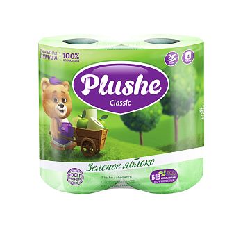 Туалетная бумага 2-слойная "Plushe"(упаковка 4 рулона*18 метров)Зелёное яблоко 12шт.