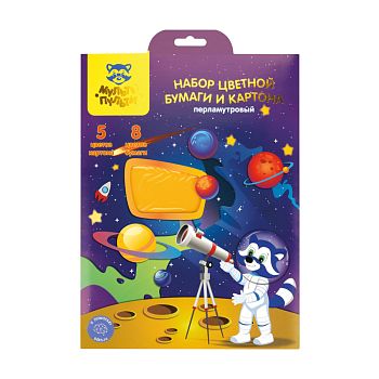 Картон цв А4 5л 5цв Мульти-Пульти Енот в космосе перламутровый