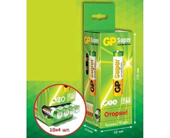 Батарейки GP SUPER G-TECH LR6/316/AA 15A БЛОК 40шт 10*ШРИНК4