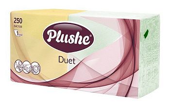 Салфетки бумажные 1-слой "24 Plushe Duet 250" Ассорти 20 в упаковке (абрикос-белая, белый голуб)