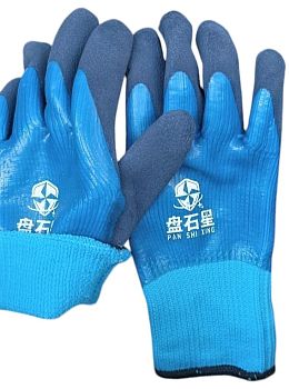 Перчатки ПВХ зимние -20° мех сине-голубые 6/360