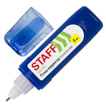 Корректирующий карандаш 6мл STAFF College металлический наконечник,плоский корпус/12шт