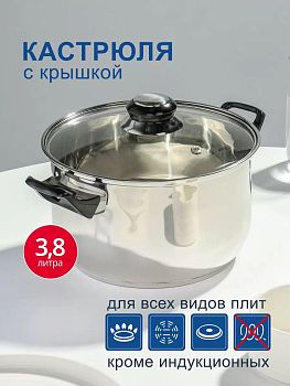 Кастрюля 3,8л нерж. сталь крышка стекло DNN1 SD-A19-20/SD-A19-6-20