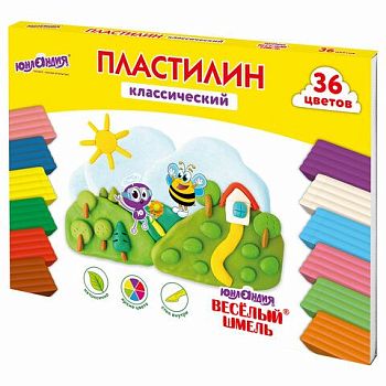 Пластилин 36цв "Веселый шмель" Юнландия 720г,со стеком 1/3