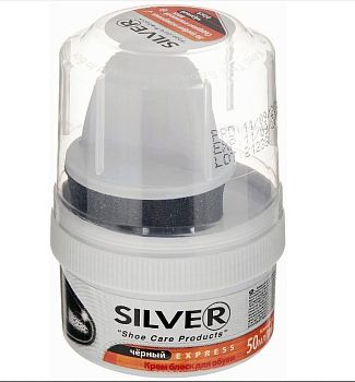 Крем для обуви банка с губкой SILVER черный 50мл 12/48