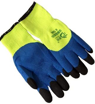 Перчатки ПВХ зимние 600# (-35С) салат,син,черн пальцы 10/480