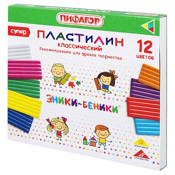 Пластилин 12 цветов " ЭНИКИ-БЕНИКИ " ПИФАГОР 240г со стеком 1/10