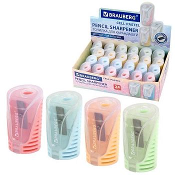 Точилка пластиковая BRAUBERG Cell Pastel ассорти 
