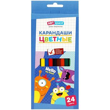 Карандаши 24 цвета "Монстрики" заточенные картонная упаковка