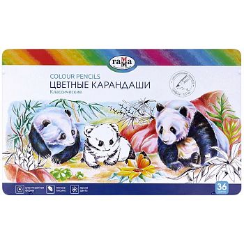 Карандаши 36 цветов Гамма " Классические " 3,3 мм металлический пенал