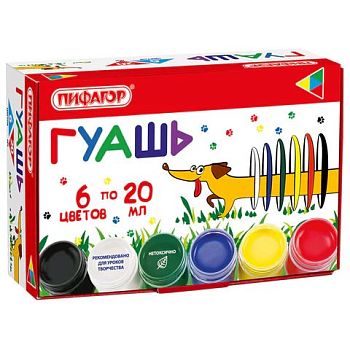 Гуашь  6цв Пифагор "Веселая такса" 1/6