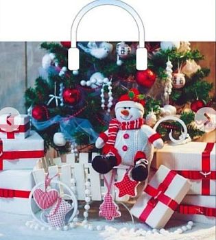 Пакет НГ фотопечать "Снежный гость" 38*34+3(90мкм) с пласт.ручкой по 10шт