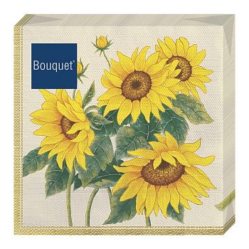 Салфетки бумажные DESNA BOUQUET "Подсолнухи в золотой рамке" 33*33 3-слойные 20листов/12шт