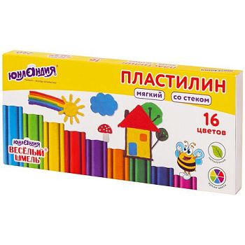 Пластилин 16 цветов МЯГКИЙ "Веселый шмель" Юнландия 240г,со стеком 1/4
