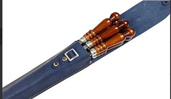 Шампура Набор 6шт 680*95*70мм дерев.ручка/ нерж.сталь/натур.кожа чехол синий НЧ-004