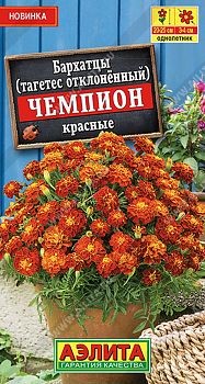 Цветы Бархатцы Чемпион красные  отклц/п  Аэлита*28