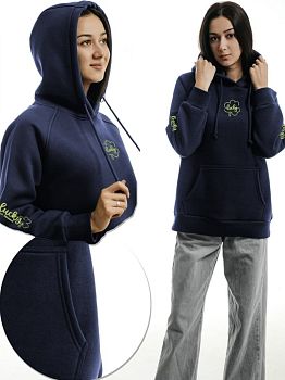 Толстовка ЖЕН. САМО начес,капюшон,темно-синяя 17041 р.M-3XL 5/20 *