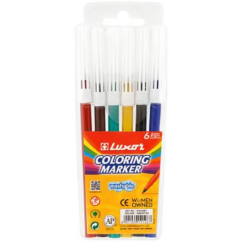 Фломастеры 6цв Luxor"Coloring"смываем ПВХ 6101/6 WT