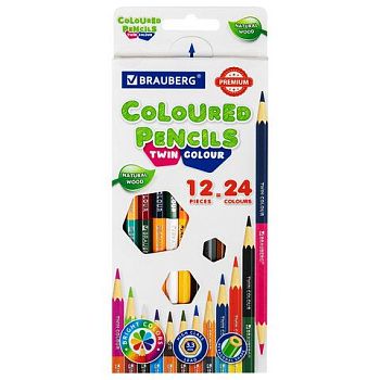 Карандаши 24цв  BRAUBERG PREMIUM ДВУСТОРОННИЕ мягкие 1/4