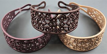 Ободок пластик широкий,плетение цветком+декор стразы AAA-2324В 1/12