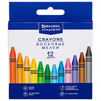 Мелки восковые 12цв BRAUBERG "АКАДЕМИЯ" 227283 1/12