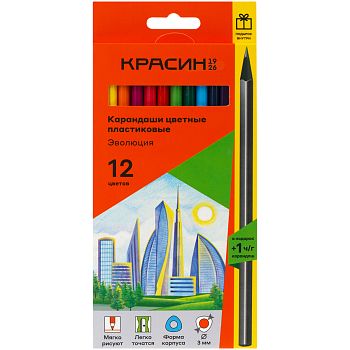 Карандаши 12цв+1ч/г Эволюция Красин заточ картон. европодв 361296